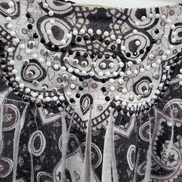 One World Womens Embellished Short Sleeve Top Blouse Size 1X Crochet Back Detail - Picture 9 of 15